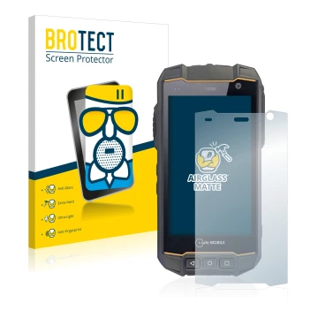 Parte frontal de un envase de producto con el logotipo de la marca BROTECT. Al lado se muestra el dispositivo i.safe MOBILE IS