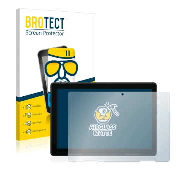 Parte frontal de un envase de producto con el logotipo de la marca BROTECT. Al lado se muestra el dispositivo MEDION Lifetab E
