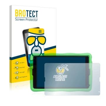 Parte frontal de un envase de producto con el logotipo de la marca BROTECT. Al lado se muestra el dispositivo MEDION Lifetab E