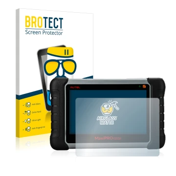 Parte frontal de un envase de producto con el logotipo de la marca BROTECT. Al lado se muestra el dispositivo Autel MaxiPRO MP