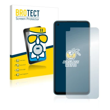 Parte frontal de un envase de producto con el logotipo de la marca BROTECT. Al lado se muestra el dispositivo Oppo A76 con su 