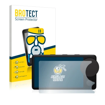 Parte frontal de un envase de producto con el logotipo de la marca BROTECT. Al lado se muestra el dispositivo Spotify Car Thin