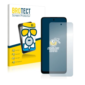 Parte frontal de un envase de producto con el logotipo de la marca BROTECT. Al lado se muestra el dispositivo Motorola Moto G2