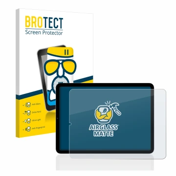 Parte frontal de un envase de producto con el logotipo de la marca BROTECT. Al lado se muestra el dispositivo Apple iPad Air 5