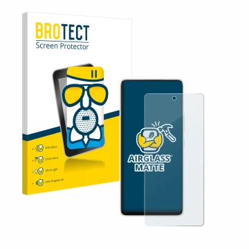 Parte frontal de un envase de producto con el logotipo de la marca BROTECT. Al lado se muestra el dispositivo Samsung Galaxy A