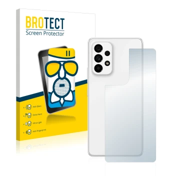 Parte frontal de un envase de producto con el logotipo de la marca BROTECT. Al lado se muestra el dispositivo Samsung Galaxy A