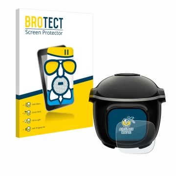 Parte frontal de un envase de producto con el logotipo de la marca BROTECT. Al lado se muestra el dispositivo Krups Cook4me To