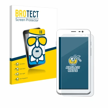 Parte frontal de un envase de producto con el logotipo de la marca BROTECT. Al lado se muestra el dispositivo Pax A77 con su p