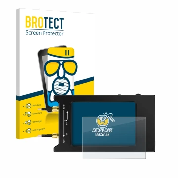 Parte frontal de un envase de producto con el logotipo de la marca BROTECT. Al lado se muestra el dispositivo NanoVNA H4 con s