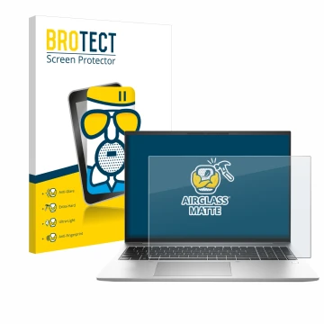 Parte frontal de un envase de producto con el logotipo de la marca BROTECT. Al lado se muestra el dispositivo HP EliteBook 840