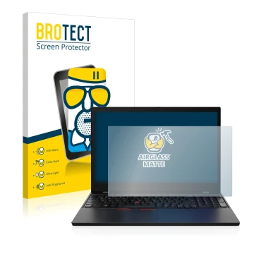 Parte frontal de un envase de producto con el logotipo de la marca BROTECT. Al lado se muestra el dispositivo Lenovo ThinkPad 