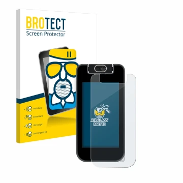 Parte frontal de un envase de producto con el logotipo de la marca BROTECT. Al lado se muestra el dispositivo Vtech KidiBuzz 3