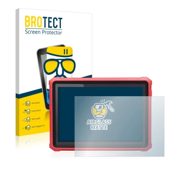 Parte frontal de un envase de producto con el logotipo de la marca BROTECT. Al lado se muestra el dispositivo Launch X-431 Pro