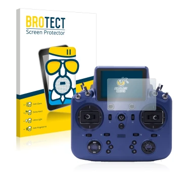 Parte frontal de un envase de producto con el logotipo de la marca BROTECT. Al lado se muestra el dispositivo FrSky Tandem X18