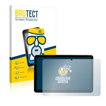 Parte frontal de un envase de producto con el logotipo de la marca BROTECT. Al lado se muestra el dispositivo MEDION Lifetab P