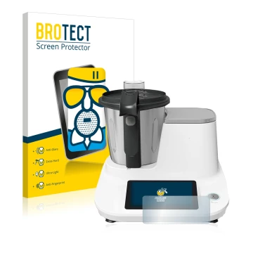Parte frontal de un envase de producto con el logotipo de la marca BROTECT. Al lado se muestra el dispositivo Moulinex Click&C