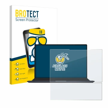 Parte frontal de un envase de producto con el logotipo de la marca BROTECT. Al lado se muestra el dispositivo ASUS ZenBook Pro