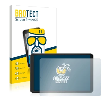 Parte frontal de un envase de producto con el logotipo de la marca BROTECT. Al lado se muestra el dispositivo Garmin dezl LGV8