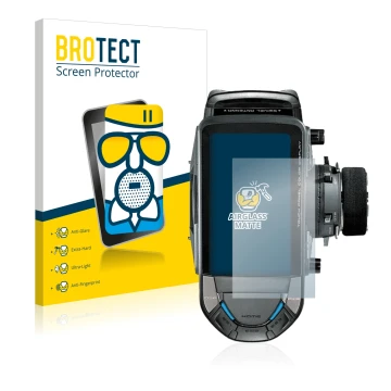 Parte frontal de un envase de producto con el logotipo de la marca BROTECT. Al lado se muestra el dispositivo Futaba 10PX con 