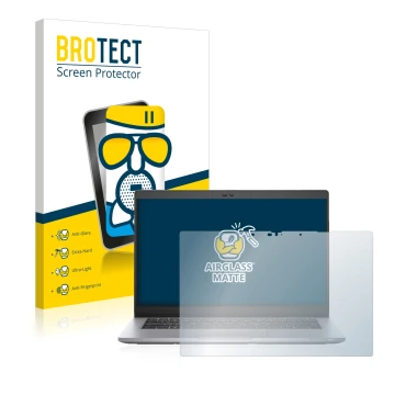 Parte frontal de un envase de producto con el logotipo de la marca BROTECT. Al lado se muestra el dispositivo Dell Latitude 53