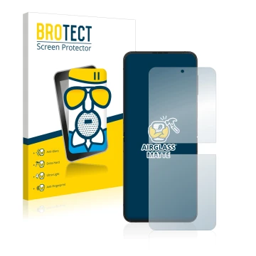 Parte frontal de un envase de producto con el logotipo de la marca BROTECT. Al lado se muestra el dispositivo Samsung Galaxy Z