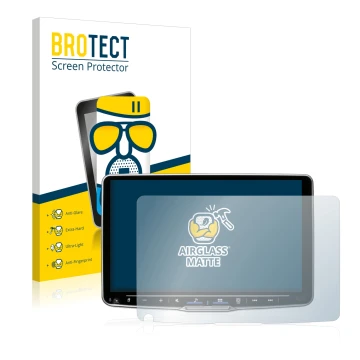 Parte frontal de un envase de producto con el logotipo de la marca BROTECT. Al lado se muestra el dispositivo Alpine iLX-F905D