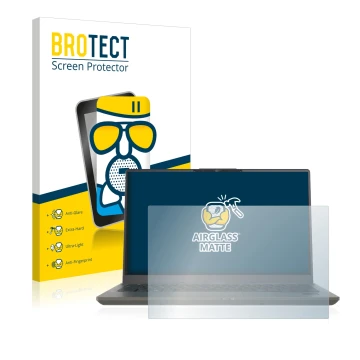 Parte frontal de un envase de producto con el logotipo de la marca BROTECT. Al lado se muestra el dispositivo Fujitsu Lifebook