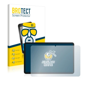 Parte frontal de un envase de producto con el logotipo de la marca BROTECT. Al lado se muestra el dispositivo Honor Pad 8 con 