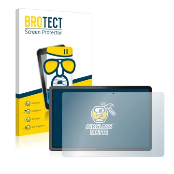 Parte frontal de un envase de producto con el logotipo de la marca BROTECT. Al lado se muestra el dispositivo Lenovo Tab P11 P