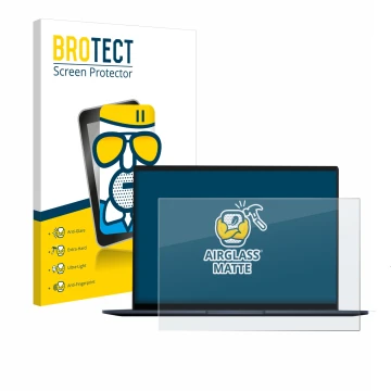 Parte frontal de un envase de producto con el logotipo de la marca BROTECT. Al lado se muestra el dispositivo ASUS ZenBook 14 