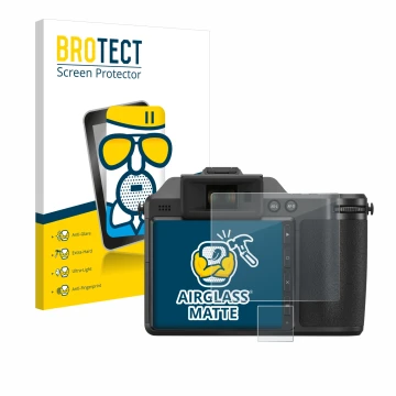 Parte frontal de un envase de producto con el logotipo de la marca BROTECT. Al lado se muestra el dispositivo Hasselblad X2D 1