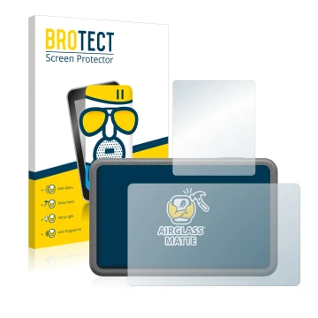 Parte frontal de un envase de producto con el logotipo de la marca BROTECT. Al lado se muestra el dispositivo DJI Osmo Action 