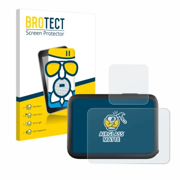 Parte frontal de un envase de producto con el logotipo de la marca BROTECT. Al lado se muestra el dispositivo GoPro Hero 11 Bl