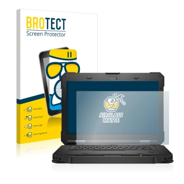 Parte frontal de un envase de producto con el logotipo de la marca BROTECT. Al lado se muestra el dispositivo Dell Latitude 54