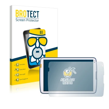 Parte frontal de un envase de producto con el logotipo de la marca BROTECT. Al lado se muestra el dispositivo Zebra ET45 10.1