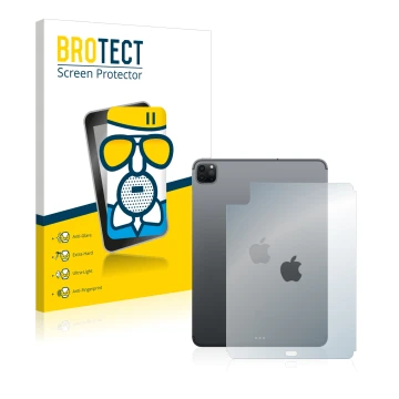 Parte frontal de un envase de producto con el logotipo de la marca BROTECT. Al lado se muestra el dispositivo Apple iPad Pro 1