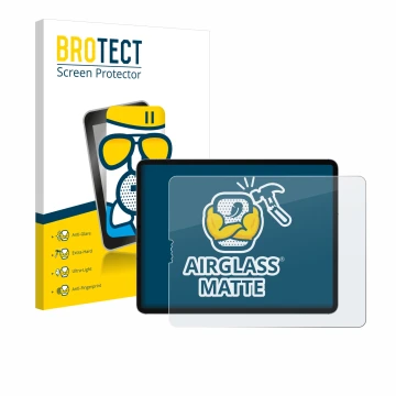 Parte frontal de un envase de producto con el logotipo de la marca BROTECT. Al lado se muestra el dispositivo Apple iPad Pro 1