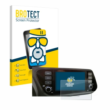 Parte frontal de un envase de producto con el logotipo de la marca BROTECT. Al lado se muestra el dispositivo Hyundai i20 2020