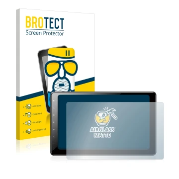 Parte frontal de un envase de producto con el logotipo de la marca BROTECT. Al lado se muestra el dispositivo Pioneer AVIC-Z10