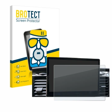 Parte frontal de un envase de producto con el logotipo de la marca BROTECT. Al lado se muestra el dispositivo Ford Transit SYN