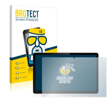 Parte frontal de un envase de producto con el logotipo de la marca BROTECT. Al lado se muestra el dispositivo realme Pad 10.4