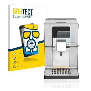Parte frontal de un envase de producto con el logotipo de la marca BROTECT. Al lado se muestra el dispositivo Krups Intuition 