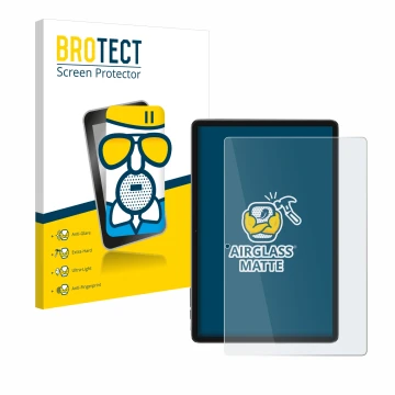 Parte frontal de un envase de producto con el logotipo de la marca BROTECT. Al lado se muestra el dispositivo Blackview Tab 7 