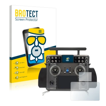 Parte frontal de un envase de producto con el logotipo de la marca BROTECT. Al lado se muestra el dispositivo FrSky Tandem XE 
