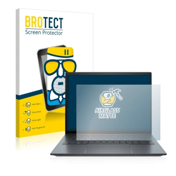 Parte frontal de un envase de producto con el logotipo de la marca BROTECT. Al lado se muestra el dispositivo HP Elite Dragonf