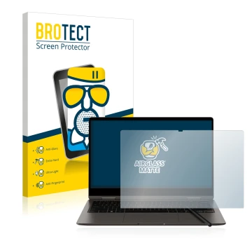 Parte frontal de un envase de producto con el logotipo de la marca BROTECT. Al lado se muestra el dispositivo Samsung Galaxy B