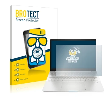 Parte frontal de un envase de producto con el logotipo de la marca BROTECT. Al lado se muestra el dispositivo HP Pavilion Plus