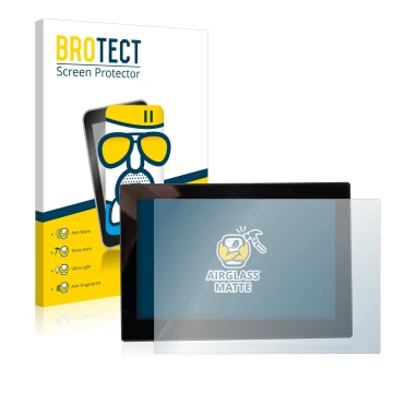 Parte frontal de un envase de producto con el logotipo de la marca BROTECT. Al lado se muestra el dispositivo MG 4 7-Zoll Digi