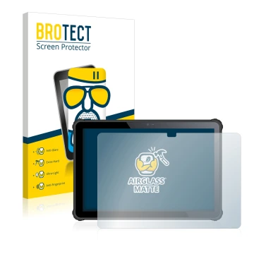 Parte frontal de un envase de producto con el logotipo de la marca BROTECT. Al lado se muestra el dispositivo Oukitel RT2 con 