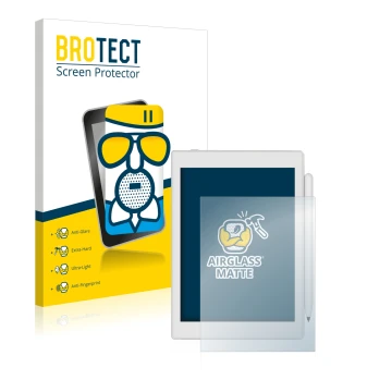 Parte frontal de un envase de producto con el logotipo de la marca BROTECT. Al lado se muestra el dispositivo Boox Nova Air 2 